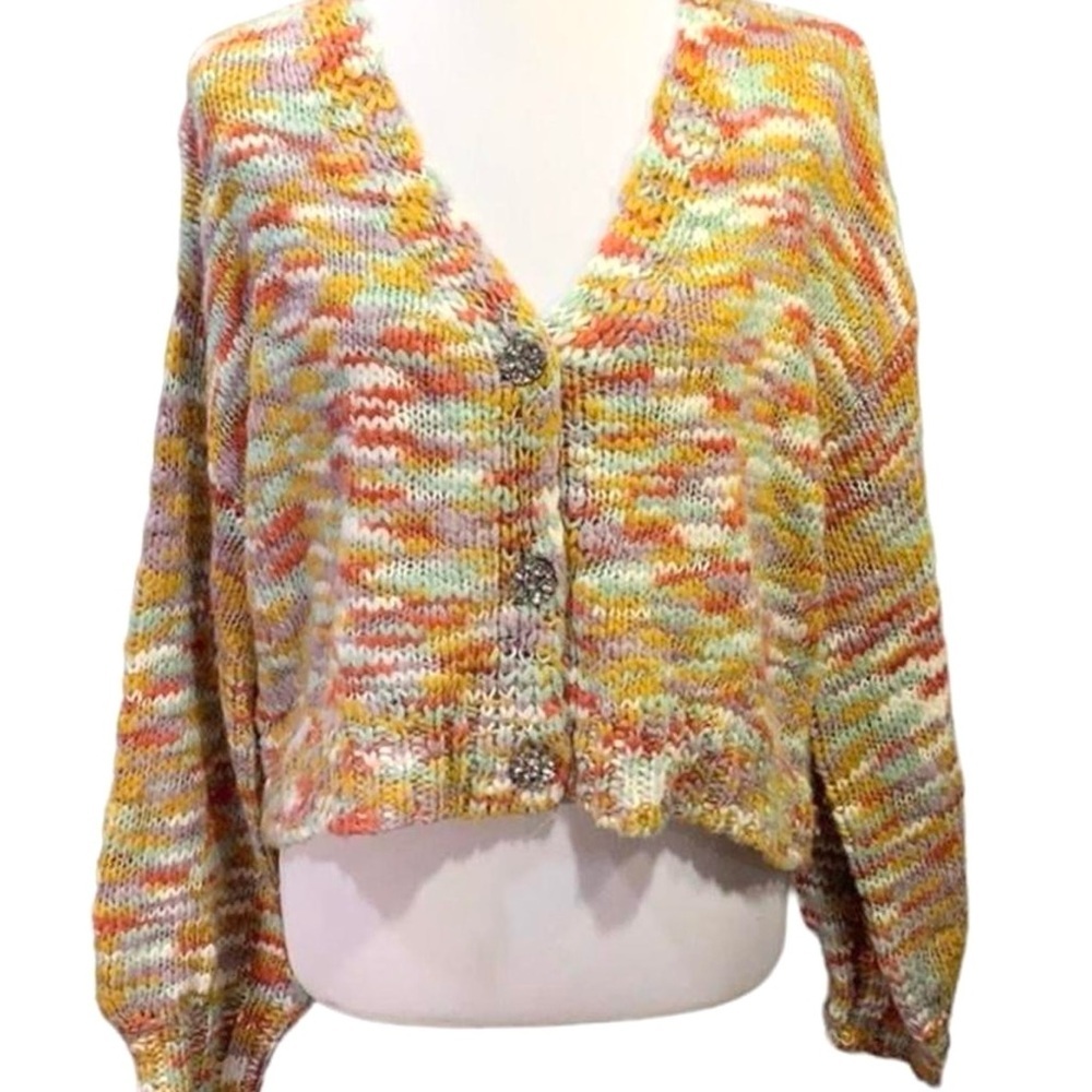 Wild Fable Multicolor Cropped Cardigan Sweater S Chunky Knit Twee Whimsical - Picture 4 of 9